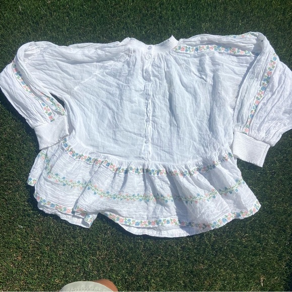 ByTimo Embroidered 100% Cotton Voile Smocked Lattice Lace Peasant Top Sz S - Picture 9 of 9